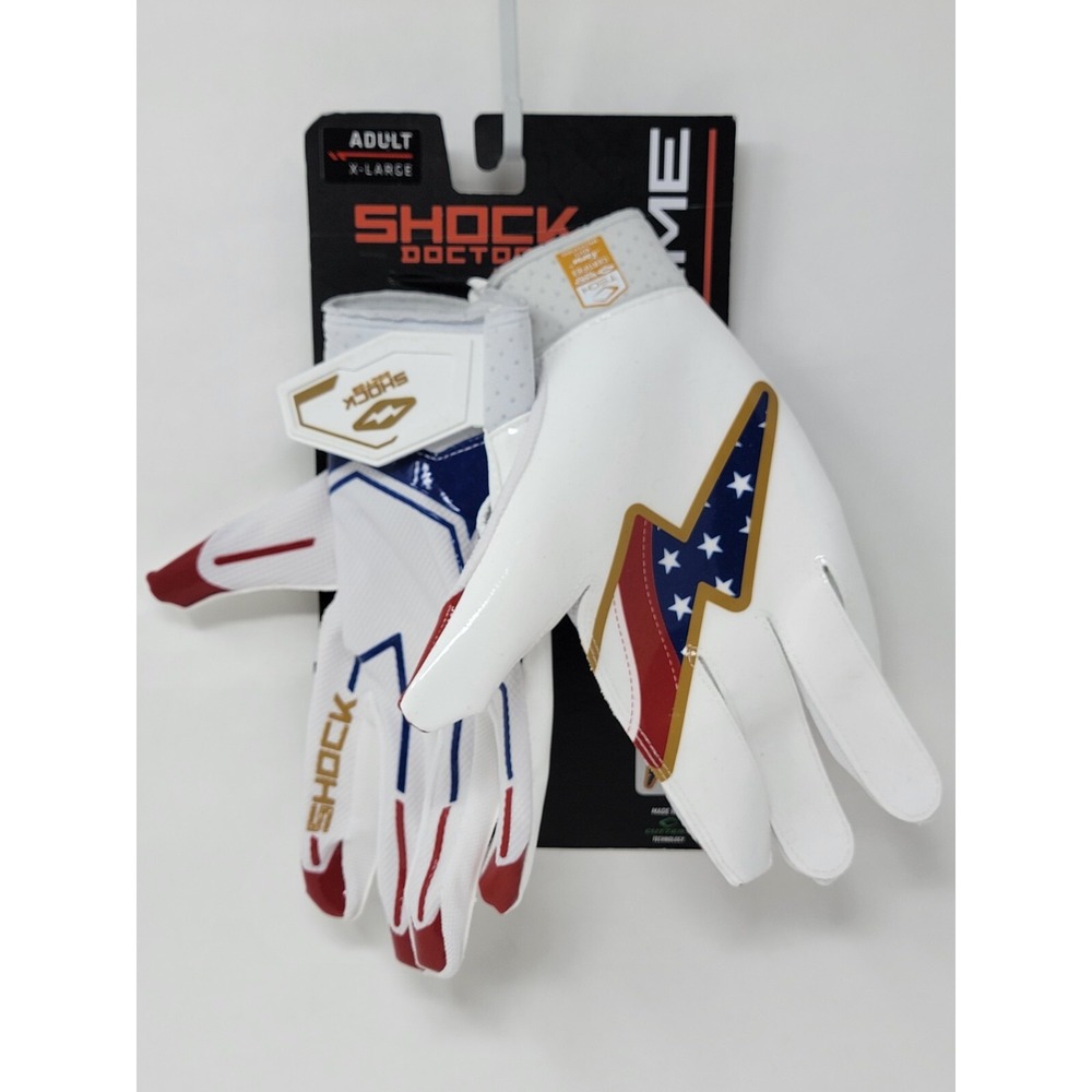 Shock Doctor SHOWTIME Adult Sz XL Receiver Gloves Stars & Stripes Red/White/Blue